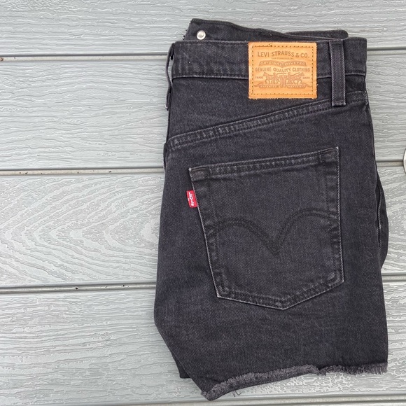 Levi's Ribcage High-Waisted Shorts in Black Lake (Aritzia) - Picture 6 of 7